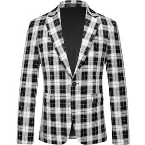 UNINUKOO Men's Blazer Plaid Casual Slim Fit Sport Coats One Button Lightweight Checkered Suit Jacket (42)