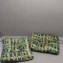 2-Pack Outdoor/Indoor Wicker Patio Seat Cushion Pad with Ties - Dining Chair Cushion, 17" x 17" (Green Plaid)