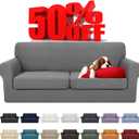 YEMYHOM Latest Checkered 3 Pieces Couch Covers for 2 Cushion Couch High Stretch Sofa Cover with 2 Extra Large Seat Cushion Covers Anti Slip Elastic Slipcovers (Light Gray), 71"-91"(2 Cushions)