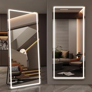 LED Full Length Mirror, 71" x 28" Oversized LED Mirror Full Length Lighted Floor Standing,Hanging Floor Mirror with Lighted Stand Free Standing for Bedroom,Livingroom,Rect Style