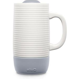 Ello Jane 18oz Ceramic Travel Mug with Handle, Splash-Resistant Slider Lid and Built-in Coaster, Perfect for Coffee and Tea, BPA Free, Dishwasher Safe, Holiday Gift Her Him, Gray