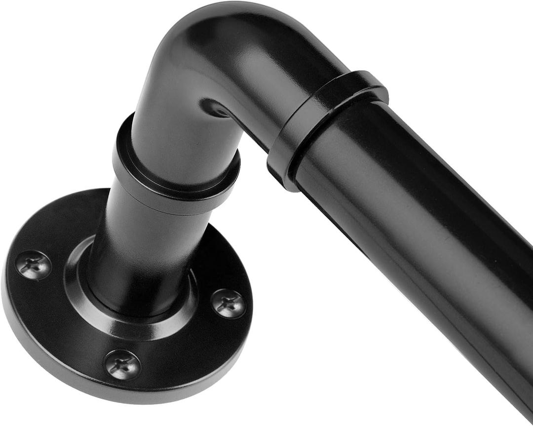 Black Curtain Rod 32 to 58 Inch, HOTOZON 1 Inch Heavy Duty Industrial Curtain Rods for Windows, Blackout Wrap Around Splicing Drapery Rods for Windows
