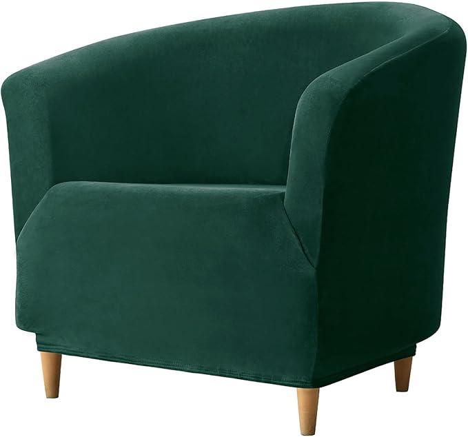 Club Chair Slipcover, Stretch Tub Chair Cover with Elastic Bottom, Jacquard Spandex Club Chair Covers, Universal Fabric Armchair Slipcover 1-Piece Couch Cover for Bar Counter Living Room (Green)