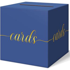 QIKSION Navy Blue Graduation Card Box, Gold Foil Gift Card Box for Graduation, Party, Wedding Reception, Birthday, Baby Shower, Raffle