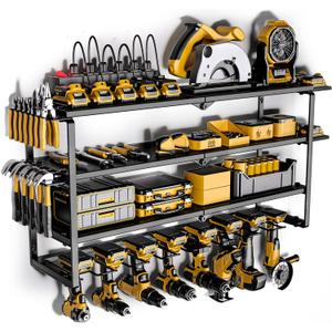 Power Tool Organizer, 15 Min Quick Assembly & Heavy Duty Metal tool chest, 4 shelves 8 Slots for Cordless Drill in Garage/Workshop/Pegboard/Shed, gifts for Man/Dad/Father's Day