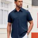 Alimens & Gentle Mens Short Sleeve Dress Shirt Wrinkle Free Solid Casual Button Down Shirts for Summer Business Wedding (Blue, XL)