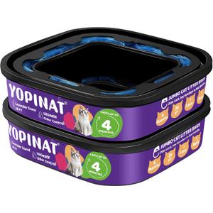 Jumbo Square Refill Bags for Cat 2 Pack - Total 56FT Lasts Up to 8 Months - Superior Odor Control for Dog Poop Cat Litter Bags - Pet Waste Refill Bags Fits Pet Genie and Litter Genie Pails