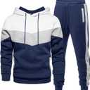 Riskrole Men's Hoodie Tracksuit 2 Pieces Set Athletic Casual Hooded Sweatshirt and Joggers Set Sweatsuit Outfits (Large, Navy White)