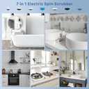 Electric Spin Scrubber, Hillyfe Bath Scrubber for Cleaning with 7 Replaceable Brush Heads, IPX7 Waterproof,300/400 RPM, 3 Adjustable Size,Cordless Shower Cleaner Brush for Bathroom Floor,White