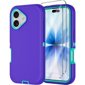 Annymall for iPhone 17 Case with Screen Protector, Heavy Duty 3-Layer Drop Protection DustProof, Military Grade Shock-Absorbing Rugged Bumper Phone Cases Cover for Apple iPhone 17 6.3" 2025 (Purple)