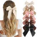 Yougeigy 6PCS Bow Hair Ties, Satin Hair Ribbon, Ribbon Hair Bows for Women Girls, Elastics Hair Scrunchies for Thick Thin Hair, Bows Hair Accessories with Long Tail, Black (Brown)
