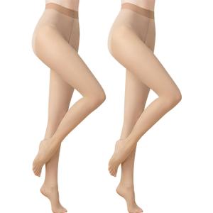 2 Pairs Women's Sheer Tights, 1D Ultra Thin Soft Nylon Regular Panty Multicolour High Sheer Anti-slid Pantyhose (Dark Skin Color)