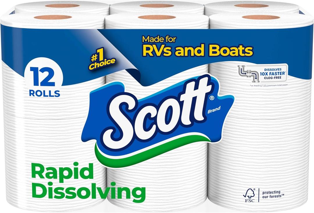 Scott Rapid-Dissolving Toilet Paper, 12 Double Rolls, Septic-Safe, Toilet Paper