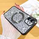 Fiyart Designed for iPhone 11 Case,Compatible with MagSafe Cheetah Print Plating Camera Protection Magnetic Clear Glitter Leopard Print Shockproof Phone Bumper for Women Girls 6.1"-Black