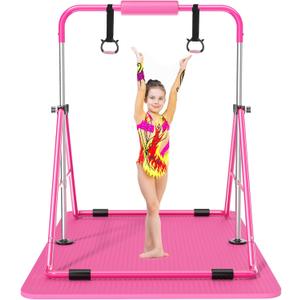 Safly Fun Foldable Gymnastics Bar for Kids, Adjustable 35"-51", Sturdy 145 lbs Capacity, Easy-to-Assemble, Gymnastics Equipment for Kids for Indoor/Outdoor Training