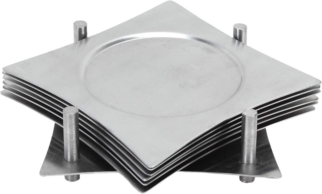 Zap Impex Square Coaster Set of 6 with Holder Made of Stainless Steel Stainless Steel Saucer to prevent Stains and Scratches by Juice, Glasses, Bar, Drinks Cups, Coffee Cups