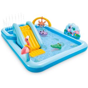 Intex 96" x 78" x 28" Inflatable Jungle Adventure Play Center Spray Kiddie Pool - Backyard Kids Water Slide, Outdoor Blow-Up Splash Pad for Toddlers (Blue)