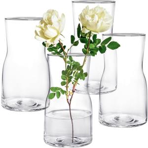 Elsjoy Set of 4 Small Glass Vases, 7" Clear Glass Flower Vase Modern Table Centerpiece for Flower Bouquets, Home Decor, Wedding, Housewarming Gift Elsjoy Set of 4 Small Glass Vases, 7" Clear Glass Flower Vase Modern Table Centerpiece for Flower Bouquets, Home Decor, Wedding, Housewarming Gift