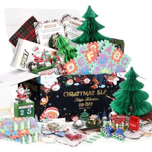 Elf Kit 24+4 Days of Christmas 2026, 28 Days of Elf Magic Kit, Holiday Advent Calendar, Xmas Countdown Box Include Daily Elves Scene Prop, Card Accessories for Christmas Decor(Snowy Night)