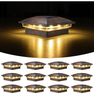 VOLISUN Solar Post Cap Light Outdoor 12pack,Solar Deck Fence - Post Lights Waterproof for 4x4 Wooden/4x4 Vinyl, with Warm White/Cool White for Garden/Patio/Porch (Brushed Copper)