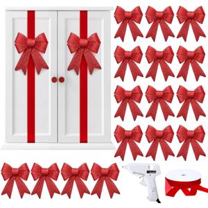 Daifunli 16 Pcs Christmas Cabinet Bows DIY Kitchen Velvet Cabinet Ribbons Bows for Kitchen Dining Door Home Holidays Decoration(Burgundy,Velvet)