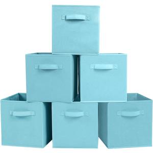 PowerKing Collapsible Storage Cubes with Handles, Fabric Foldable Bins for Closet Shelves, Durable Organization Storage Bins, 10.5'' x 11'' x 10.5'', 6 Pack, Blue
