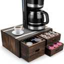 Yopay Wooden Coffee Capsules Organizer Box, Coffee Pod Holder with Adjustable Compartments and Non-Slip Mat, Farmhouse 3 Drawers Coffee Organizer for K Cup Pods, Bar, Kitchen, Countertop