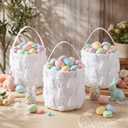 3 Pcs Bunny Easter Basket with Handle Jacquard Design Soft Faux Fur Rabbit Gift Treat Basket Foldable Plush Rabbit Bag for Easter Egg Hunt Party Supplies Decorations Supplies