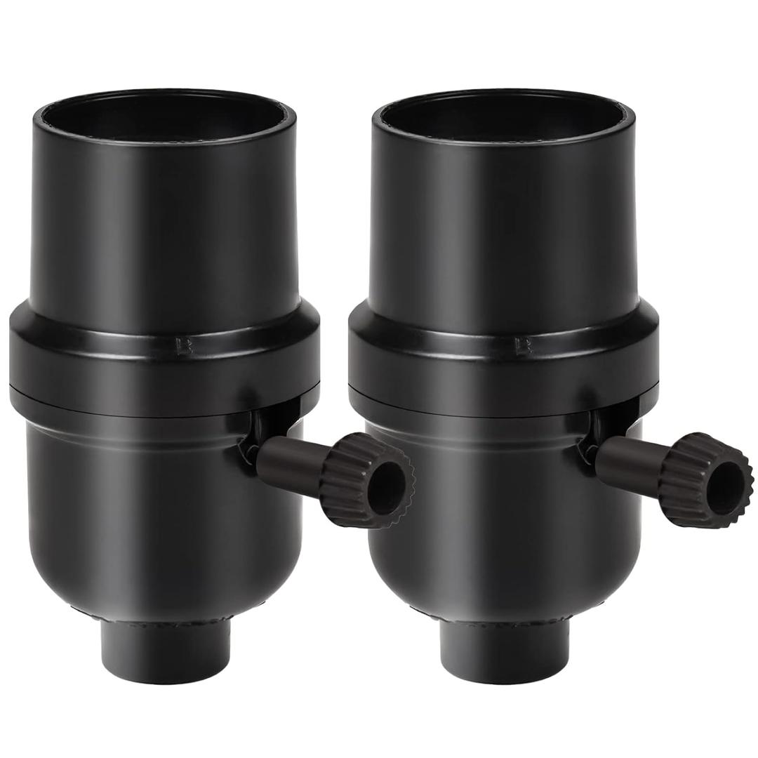 Venforze 3-Way Lamp Socket Replacement,E26 Base UL Listed, Turn Knob for Low-Medium-High Light Settings, Lamp Parts for Table Lamp Repair(2 Packs Black)