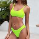Fanuerg Women's Ribbed Bikini Sets Scoop Neck Cheeky Swimsuit Textured Two Piece Bathing Suit (Green, L)