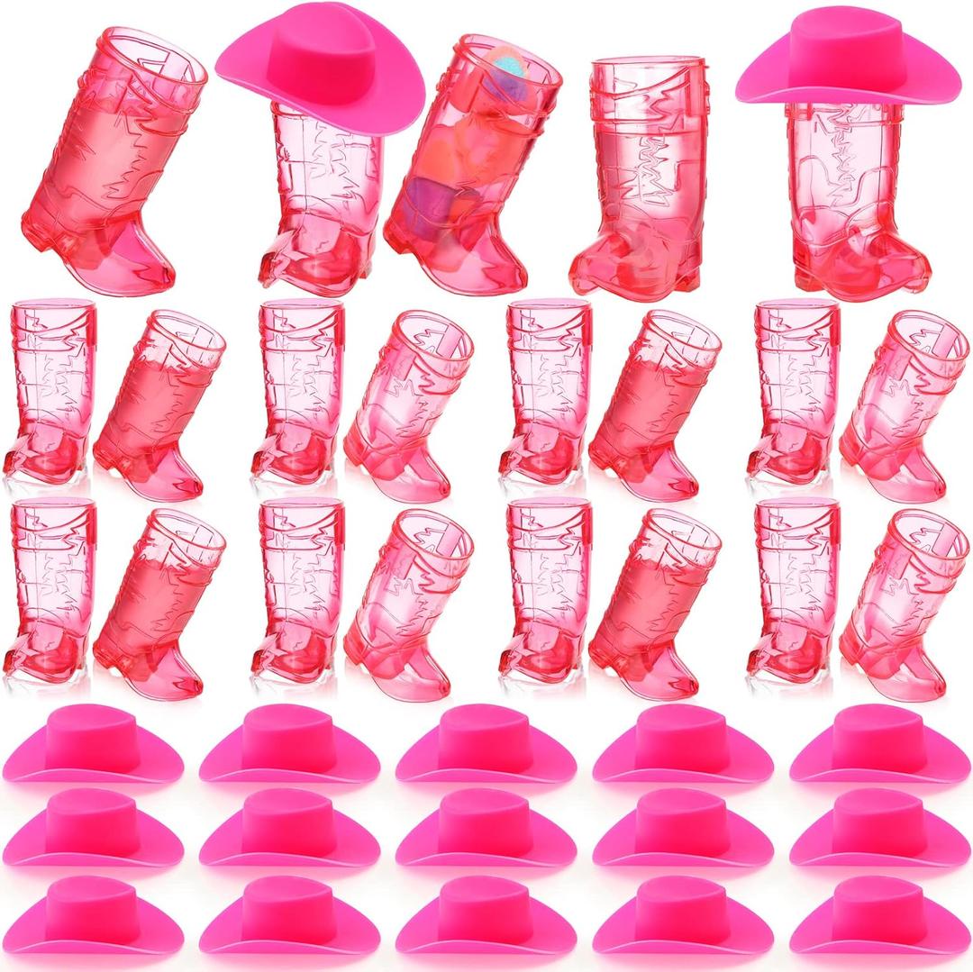 Sieral 32 Pcs Mini Cowboy Boot Glasses Plastic Cowgirl Party Supplies Western Plastic Mugs for Cowboy Cowgirl Decorations Bachelorette Party Supplies Pink Boot Cups (Rose Red)