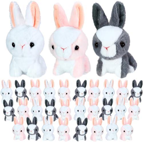 Simgoing 24 Pcs Easter Bunny Stuffed Animal Plush Cute Small Rabbit Animals Fluffy Mini Bunny Keychain Soft Plush Toy Hanging Pendant Gift for Girl Boy Teen Women Backpack Purse Birthday Party Favors