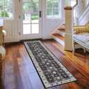 Hallway 2x8 Washable Runner Rug: Oriental Stain Resistant Kitchen Entryway Rugs Farmhouse Ultra Soft Bathroom Bedroom Print Floor Mat Thin Non Slip Indoor Carpet for Living Room Laudry(2x8,Black)