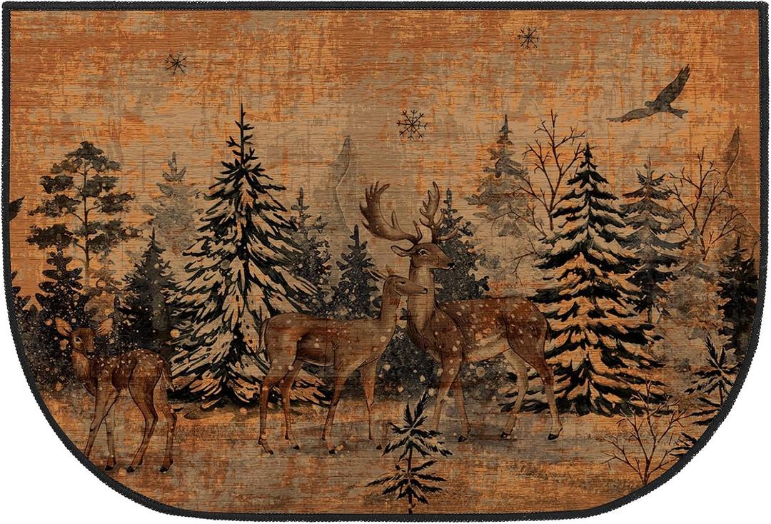 Demissle Fireplace Hearth Rug Fireplace Mats Cabin Southwestern Fireproof Fire Resistant Rug for Wood Stove Floor for Kitchen Indoor Outdoor(Forest Deer,27 x 48 Inch)