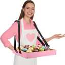 Wooden Snack Trays with Strap 15 x 11 x 2 Inch Movie Night Party Serving Trays Usherette Popcorn Drink Vending Concessions Tray Beverage Carrier for 20's Theme Costume Carnival Prop(Pink)