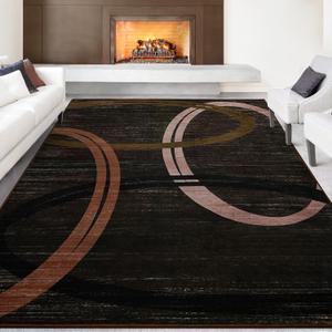 Kimicole Large Modern 6x9 Area Rug, Brown Abstract Big High Traffic Rugs for Living Room Bedroom Office Dining Room, Indoor Contemporary Wavy Circles Floor Geometric Carpet for Home Decor Aesthetic