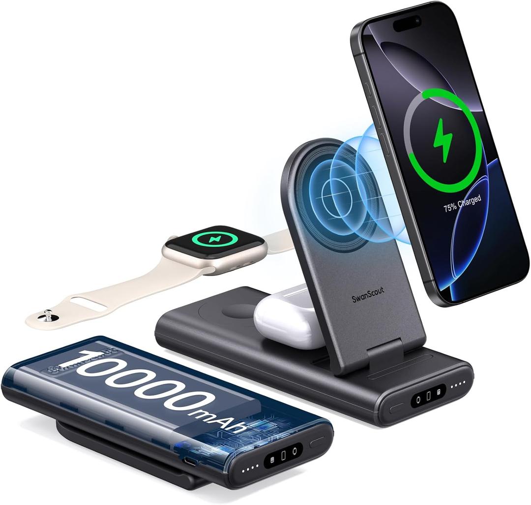 Portable Charger for iPhone 16, 10000mAh Power Bank Wireless Charging Station for iPhone 15 14 13 12, for Apple Watch Ultra 2/9/8/7/Airpods 4,SwanScout 301M
