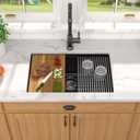 Talllor 28"x19" Granite Composite Kitchen Sink, Black Undermount Workstation All-In One Classic Quartz Single Bowl Kitchen Sink with Mixing Bowl & Pasta Strainer #TLGU-127