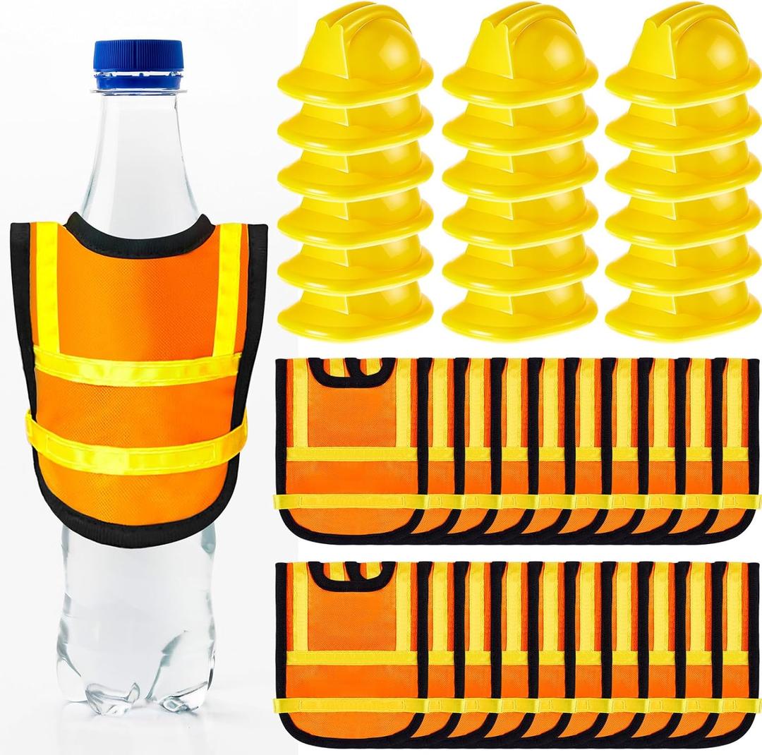 Layhit 40 Pcs Miniature Construction Party Decorations include 20 Mini Safety Hats 20 Mini Safety Vests Construction Themed Birthday Party Favors Cupcake Topper Supplies