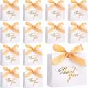 Wesiti 80 Packs Small Thank You Gift Bags, Coquette Bowknot Party Favor, Bow Ribbon Boxes for Wedding Bridal, 4.5 x 1.8 x 3.9 In(White Foil)