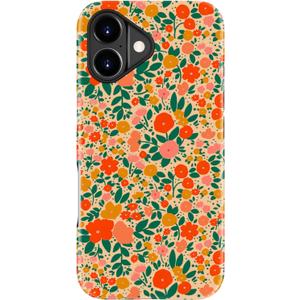 for iPhone 17 Case - Wireless Charging Compatible - Dual-Layer Hard Shell + Silicone Cover - Shockproof Protective Phone Case with Stylish Designs for Women - Orange and Red Flower