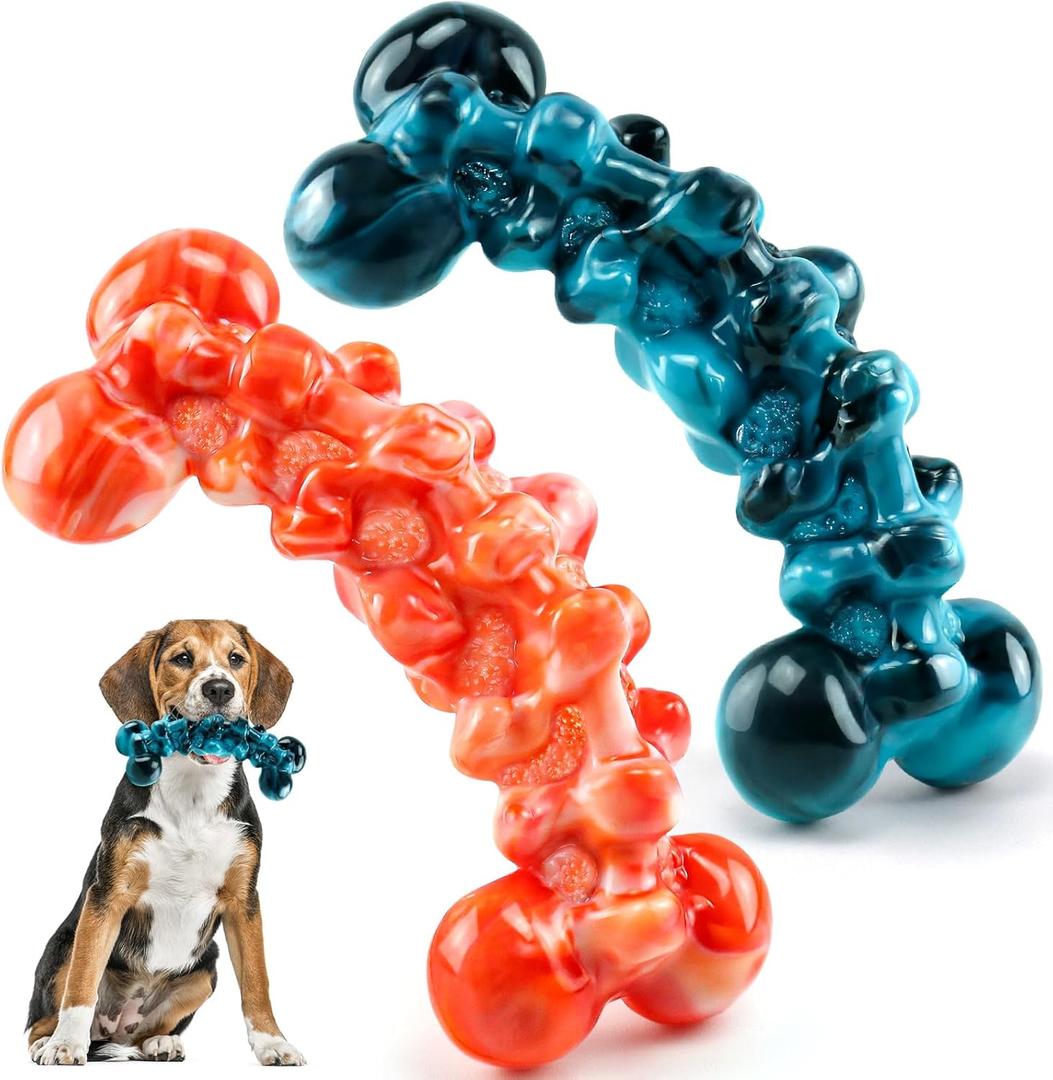 Dog Chew Toys for Aggressive Chewers - 2 Pack Indestructible Teeth Cleaning Chew Toys to Keep Them Busy for Medium & Large Dogs