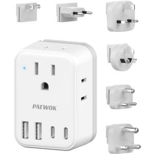 European Travel Plug Adapter Set, 8-in-1 Travel Adapter with 4 AC, 4 USB Ports (2 USB C), US to EU/UK Universal Adapter, International Power Adapter with Type C/G/A/I/D/M Detachable Plugs