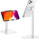 OMOTON Cell Phone Stand, Adjustable Angle Height Desk Phone Dock Holder for iPhone Air 17 Pro Max/Plus/XS/XR, Samsung Galaxy S20 / S10 / S9 / S8 and Other Phones (3.5-7.0-Inch) (Silver)