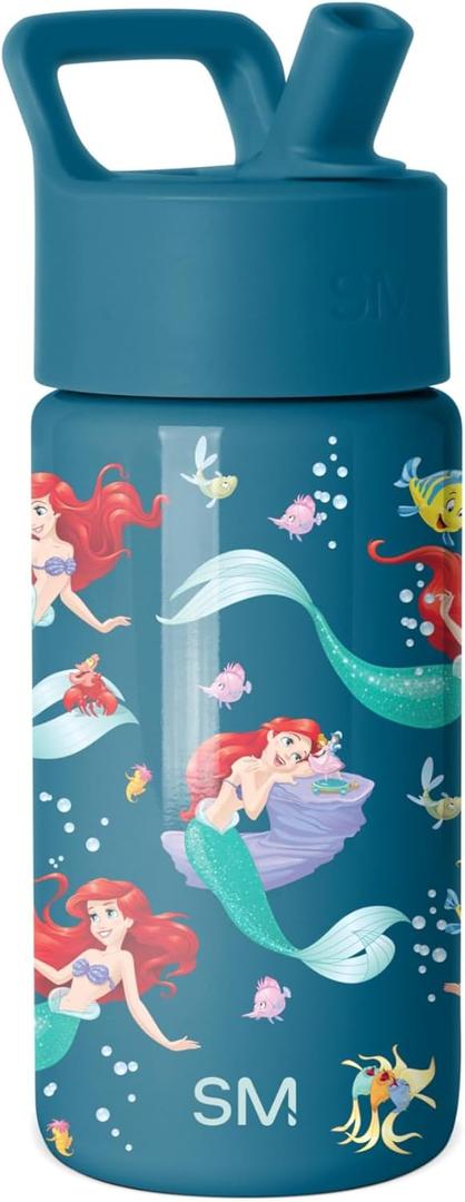 Simple Modern Kids Summit Water Bottle with Straw Lid | Disney Little Mermaid 14oz Stainless Steel Cup Insulated Tumbler for Girls, School | Ariel's Day Dream