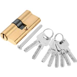 Solid Brass Lock Cylinder (65mm 32.5/32.5) - Double Lock Doors Lock Cylinder Replacement with Mounting Screw and 8 Keys for Wooden and Aluminum Doors