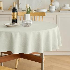 Faux Linen Round Tablecloths 60 inch, Waterproof Decorative Washable Texture Rustic Circle Table Cloth Cover for Dining Kitchen Party Farmhouse Outdoor(60 Inch,Round (2-4 Seats),Light Grey)