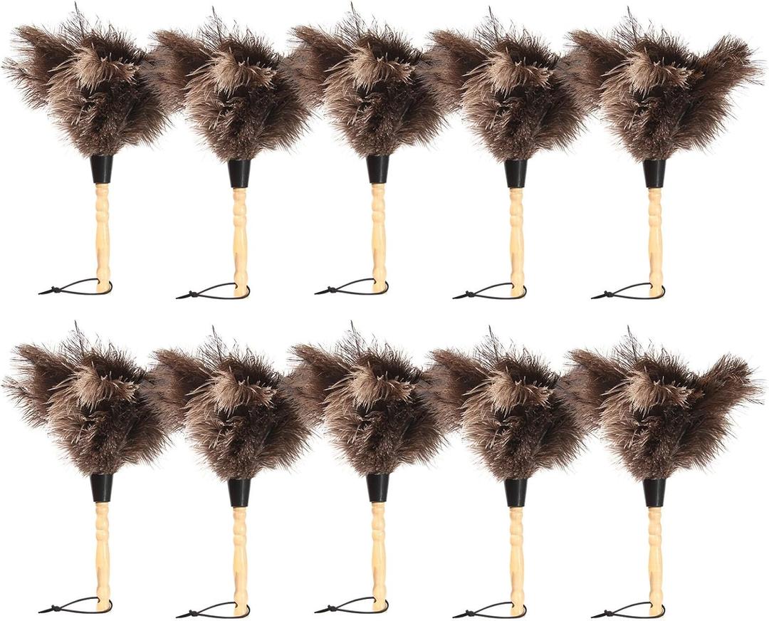Small Feather Duster, Ostrich Feather Duster 14 Inch, Fluffy, Reusable, Eco-Friendly Natural Ostrich Feathers with Wooden Handle for Home, Car, and Office Cleaning 10 Pack