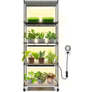 Barrina CX91 5-Tier Plant Stand with Grow Lights for Indoor Plants, Metal Plant Shelf Display Rack with 1.6FT 25W(Per Light) Full Spectrum Plant Lights for Indoor, Balcony, Living Room, 23.6x13.8x59IN