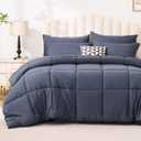Love's cabin Full Comforter Set Indigo Blue, 7 Pieces Full Bed in a Bag, All Season Bedding Sets with 1 Comforter, 1 Flat Sheet, 1 Fitted Sheet, 2 Pillowcase and 2 Pillow Sham | Soft, Breathable, Lightweight, Comfortable